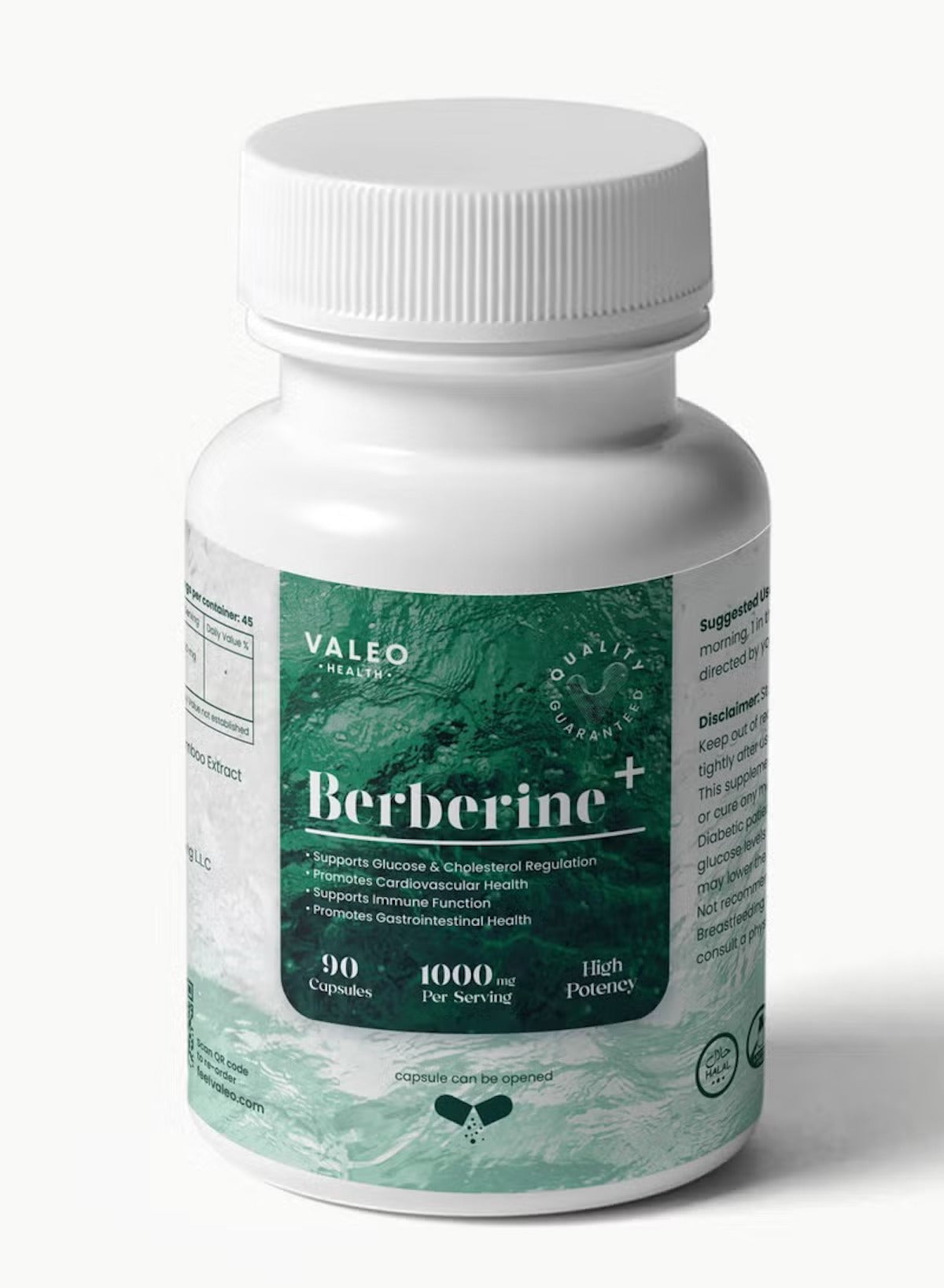 VALEO Berberine capsules for blood sugar support with 90 high potency capsules per bottle