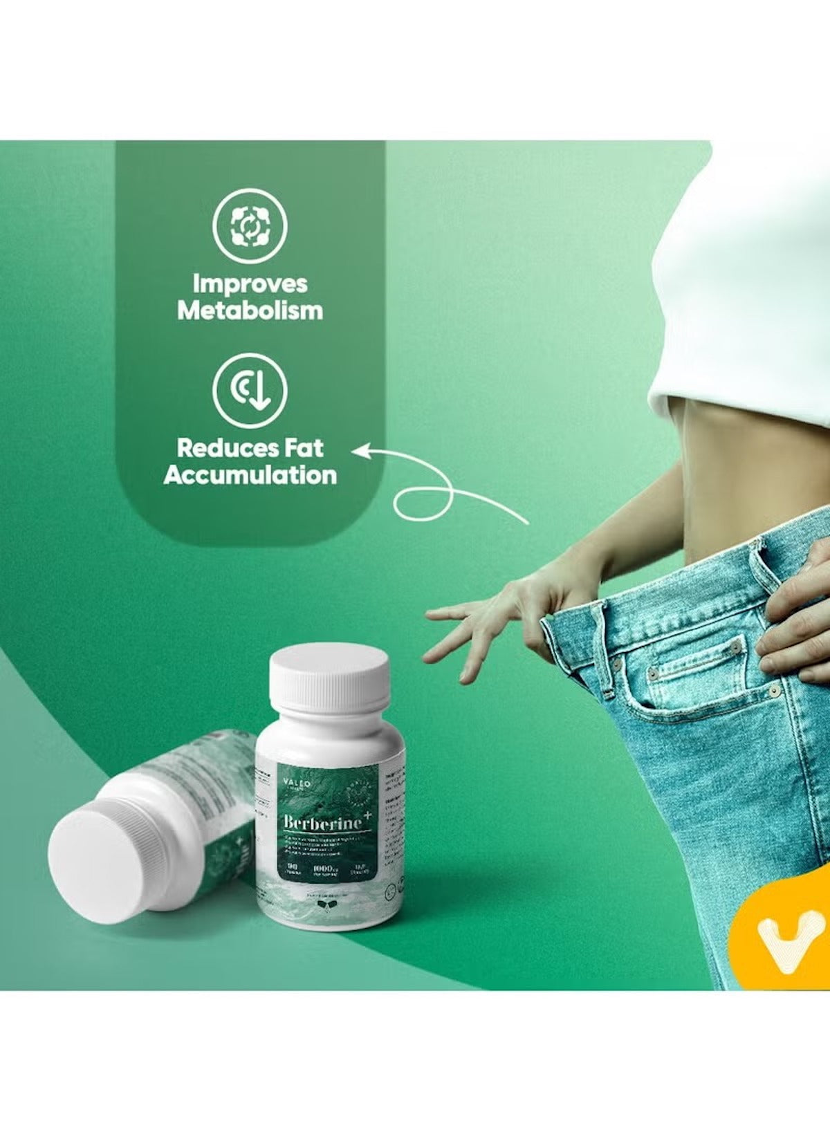 VALEO Berberine Capsules for Blood Sugar Support with Metabolism and Fat Reduction Benefits