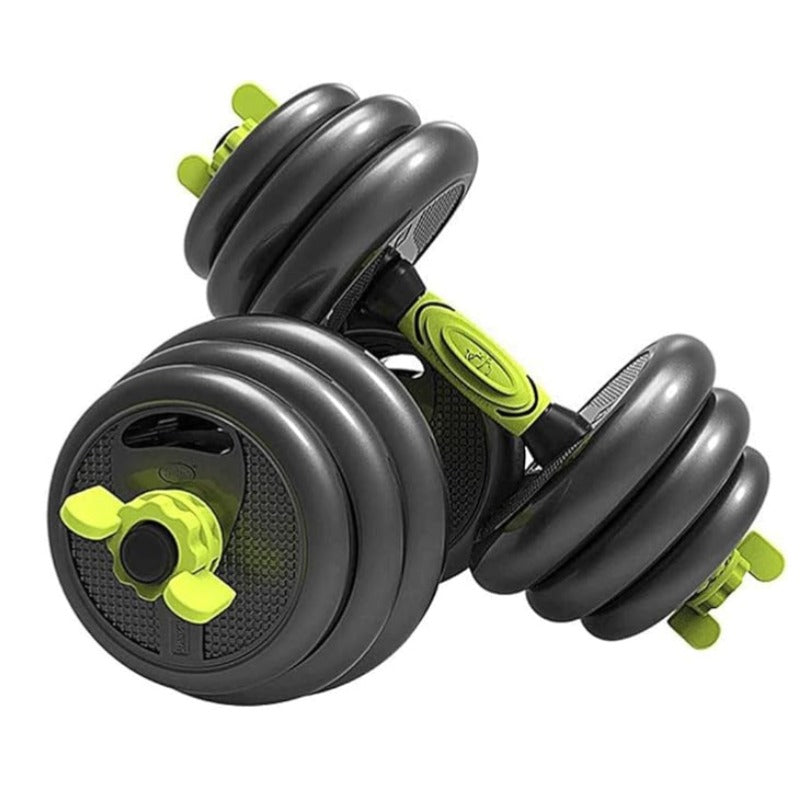 Huitich 15kg concrete dumbbell set with black weights and green handles for strength training