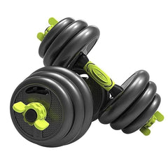 Huitich 15kg concrete dumbbell set with black weights and green handles for strength training