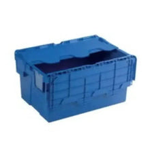Blue plastic cargo crate with ribbed sides and open top