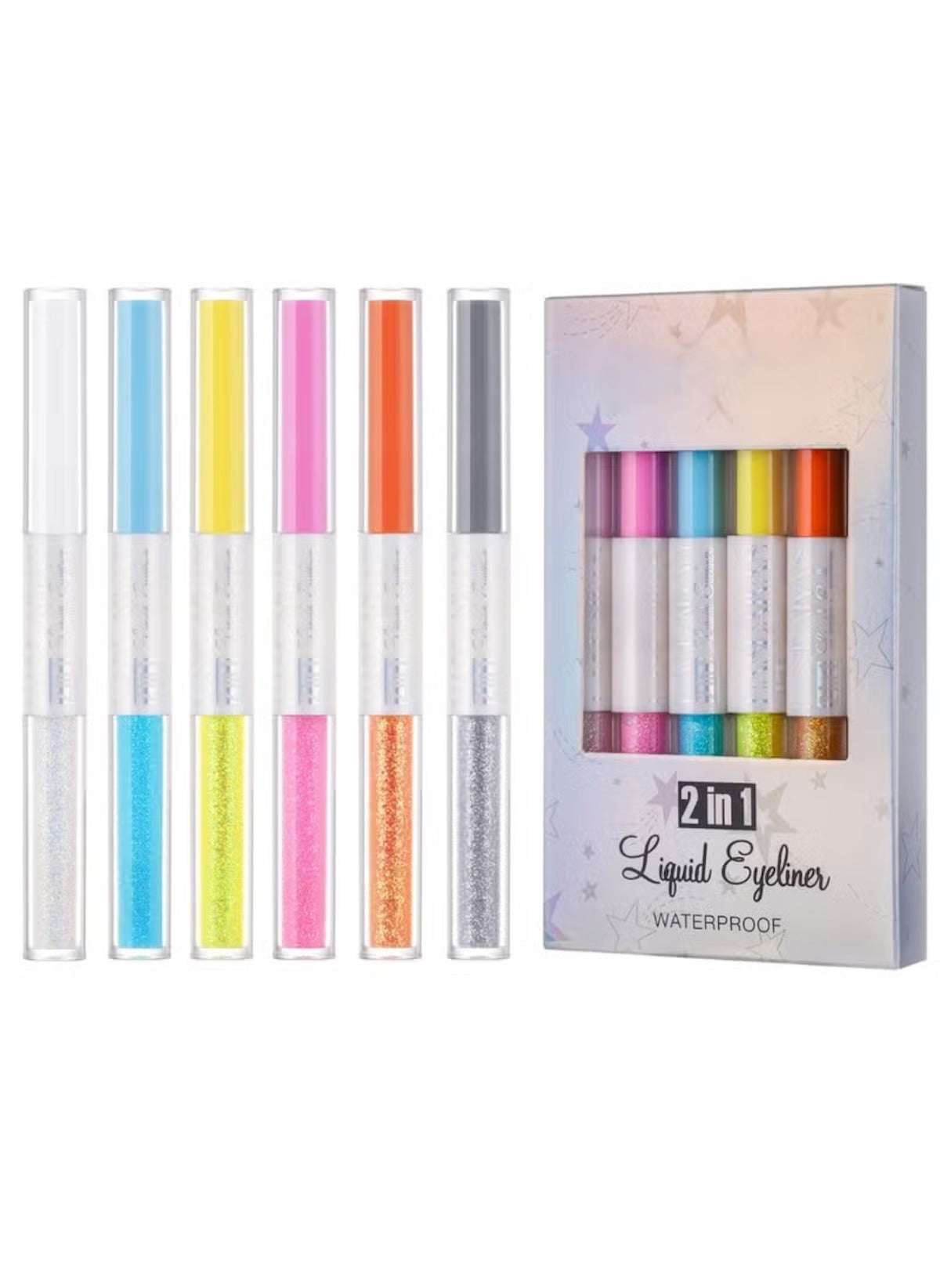 Huitich 2 in 1 glitter and matte eyeliner set with six vibrant waterproof liquid eyeliners