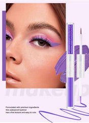 Huitich 2 in 1 glitter and matte eyeliner purple shade with brush applicator on model eye