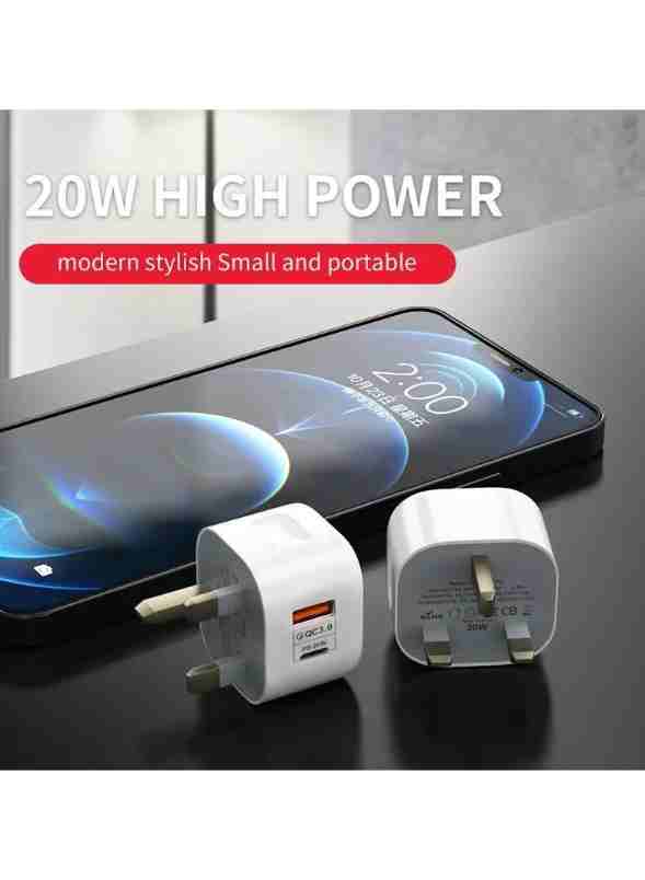 Huitich 20W dual port USB charger showing charging ports next to smartphone 20W fast charger for iPad Pro