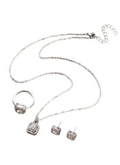 Huitich 3-piece necklace earring ring set with silver chains and clear stones jewelry collection