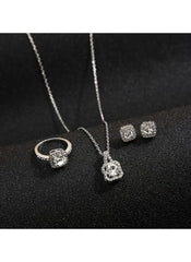 Huitich 3-piece necklace earring ring set with silver chains and square crystal accents