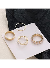 Huitich 4-piece gold ring set online featuring elegant and stylish gold rings with pearl and geometric designs