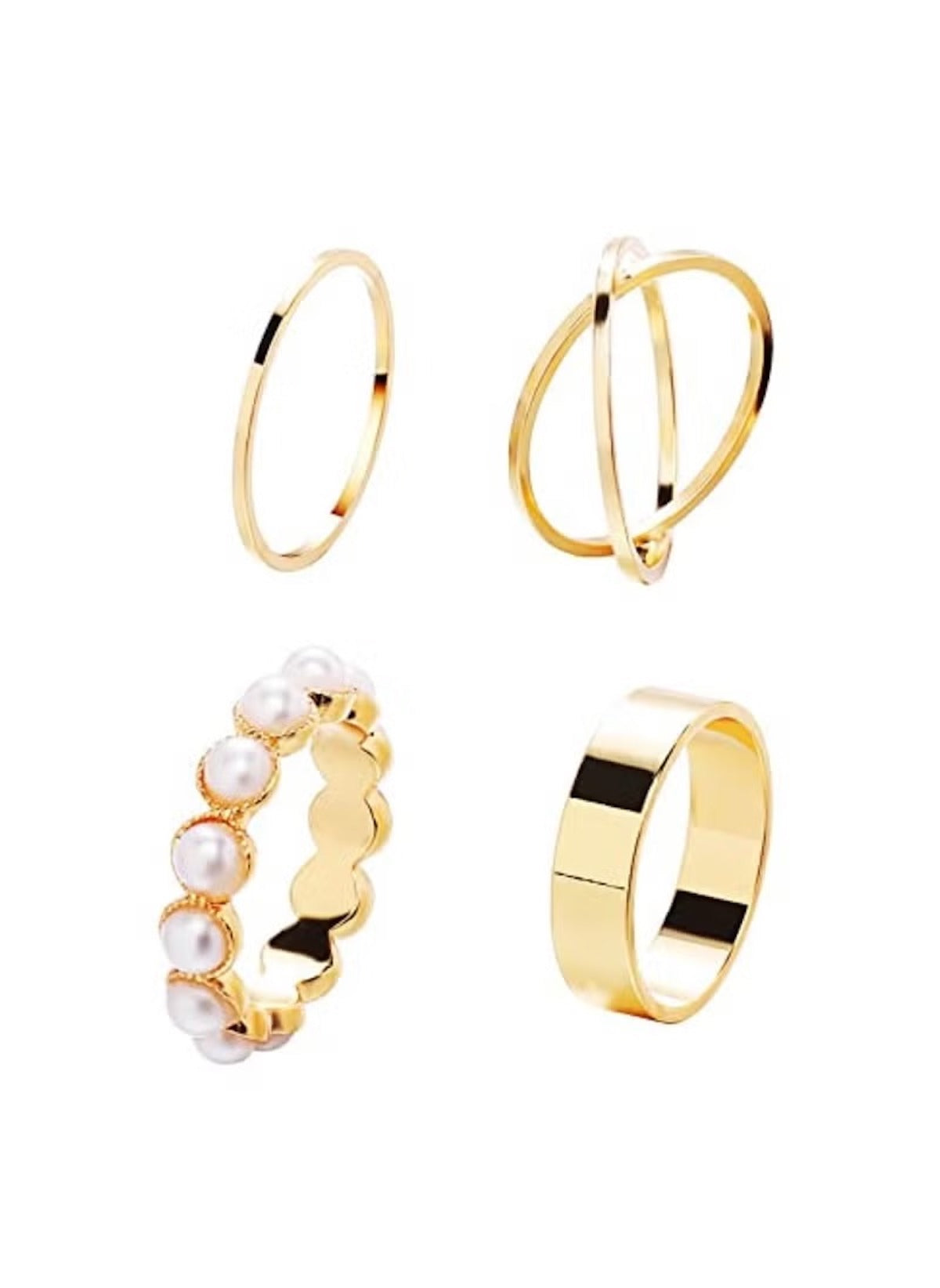 Huitich 4-piece gold ring set online featuring minimalist gold bands and pearl accents