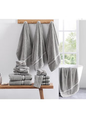 Huitich 8 piece towel set online in gray with soft, absorbent fabric displayed in bathroom