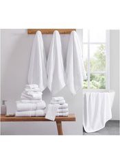 Huitich 8 piece towel set online with soft white bath towels and washcloths displayed on wooden bench and hooks