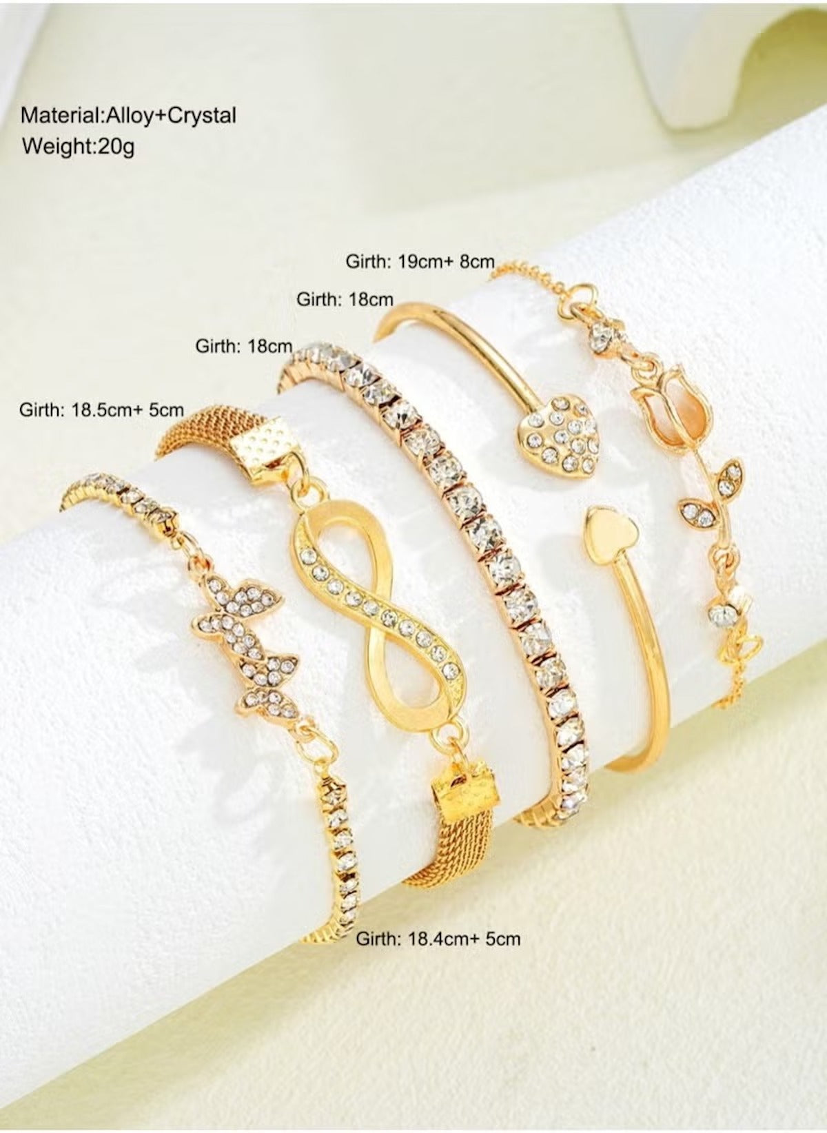 Huitich adjustable gold crystal bracelet set featuring five elegant bracelets with crystal and alloy design