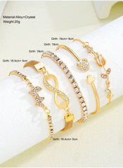 Huitich adjustable gold crystal bracelet set featuring five elegant bracelets with crystal and alloy design