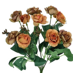 Huitich artificial orange rose bouquet with detailed green leaves and realistic petals