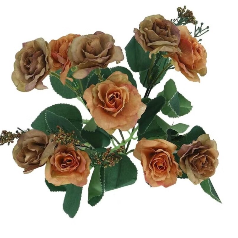 Huitich artificial orange rose bouquet with realistic green leaves and detailed petals for home decor