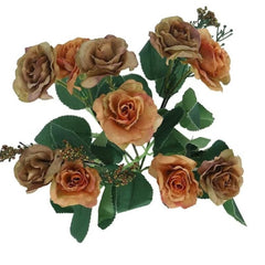 Huitich artificial orange rose bouquet with realistic green leaves and detailed petals for home decor