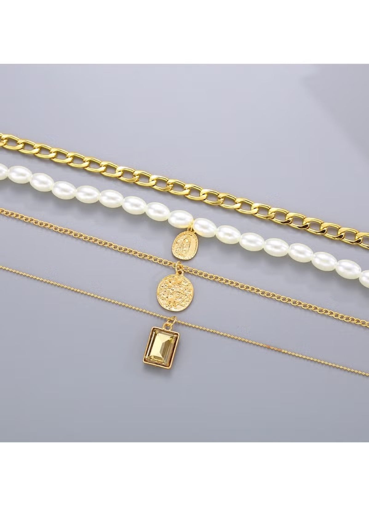 Huitich chunky chain and faux pearl necklace set with layered gold chains and decorative pendants