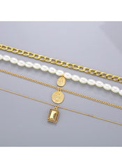Huitich chunky chain and faux pearl necklace set with layered gold chains and decorative pendants