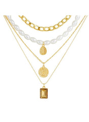 Huitich layered jewelry set featuring chunky chain and faux pearl necklace with gold pendants