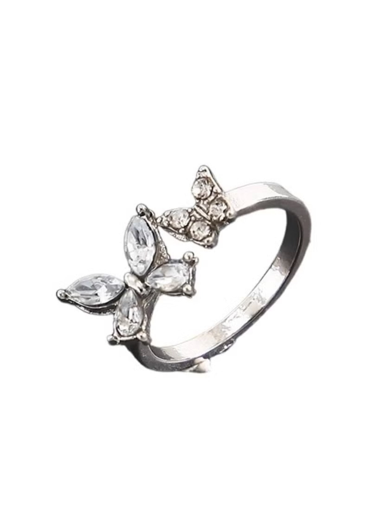 Huitich crystal butterfly ring size 6 with clear crystals on silver band
