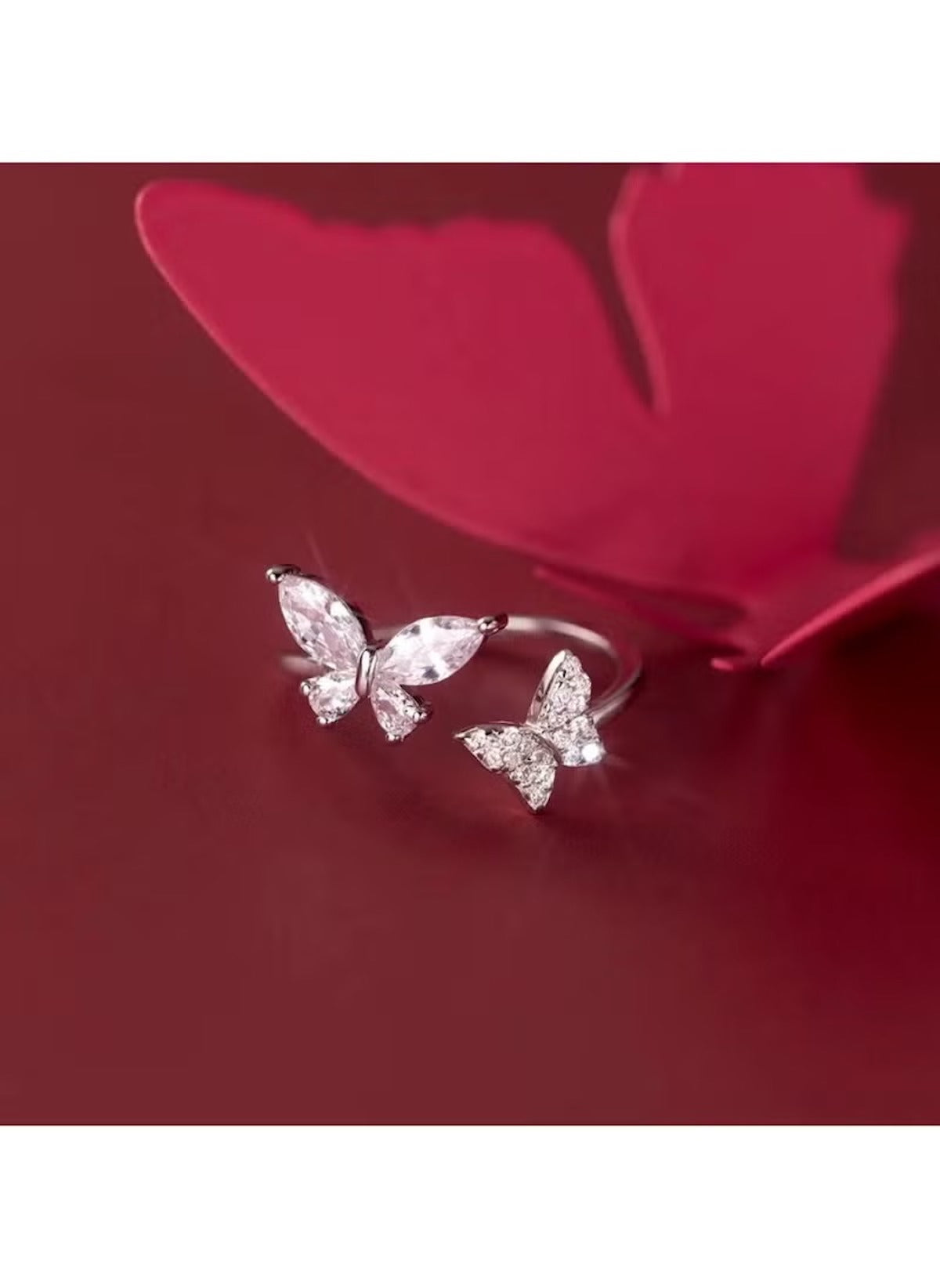 Huitich crystal butterfly ring size 6 featuring two sparkling butterfly designs on silver band