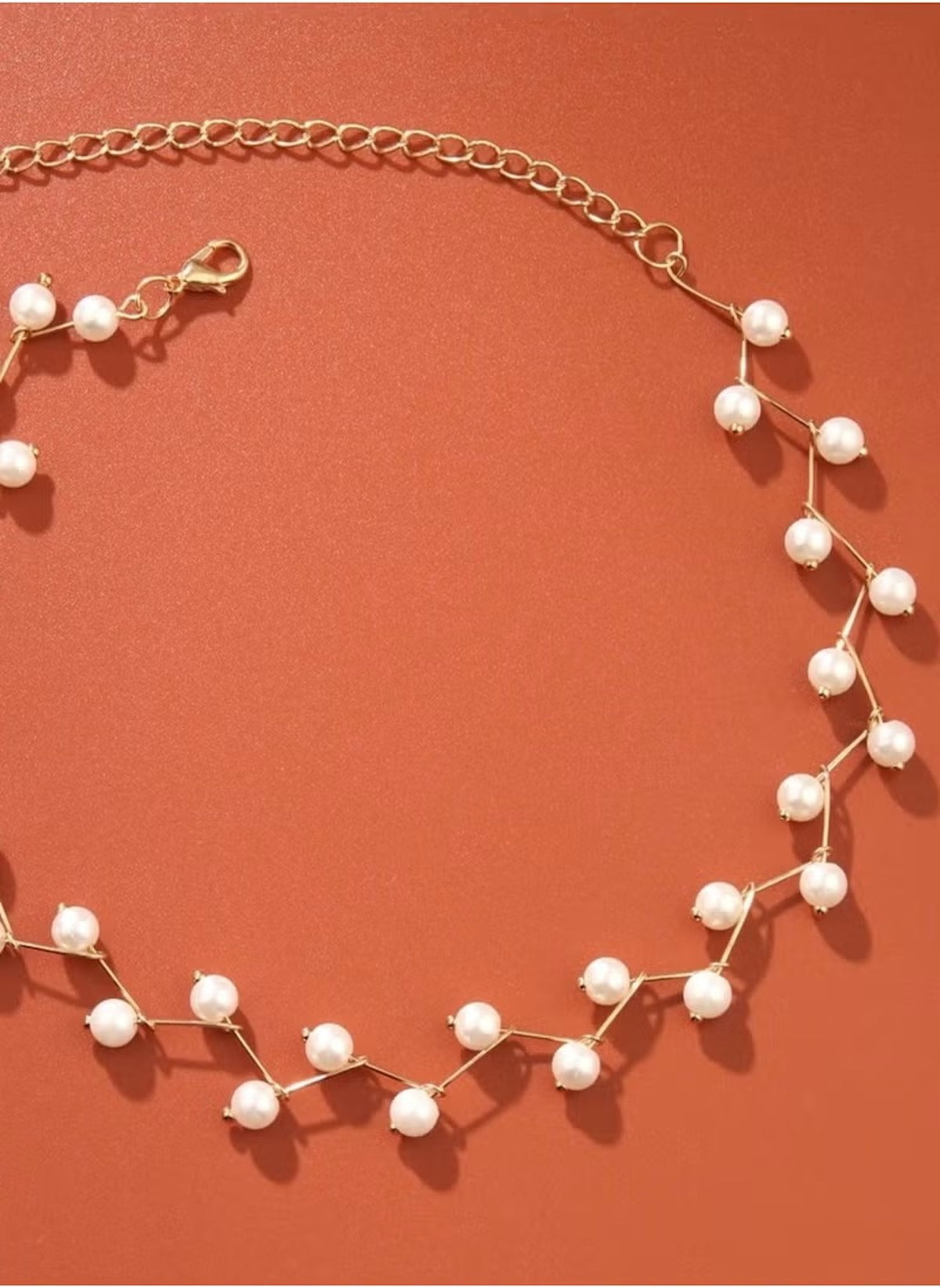Huitich elegant faux pearl branch necklace with delicate white pearls on gold chain