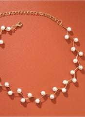 Huitich elegant faux pearl branch necklace with delicate white pearls on gold chain