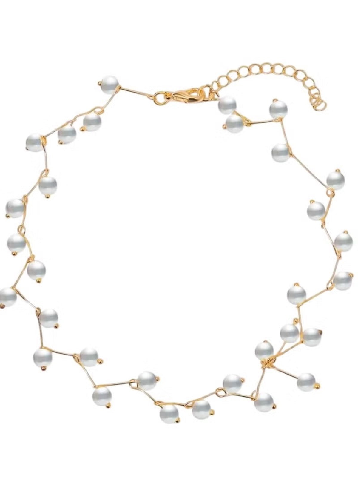 Huitich elegant faux pearl branch necklace with gold-tone delicate wire and adjustable clasp