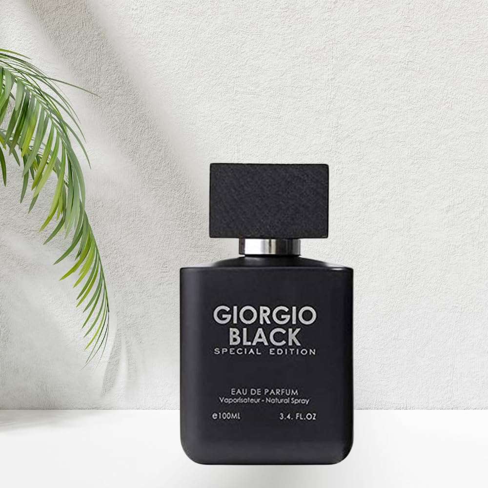 Giorgio Black Special Edition perfume for men in a sleek black bottle with silver accents