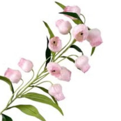 Artificial pink flowers with green leaves from Huitich displayed alongside gold and green chopstick holder