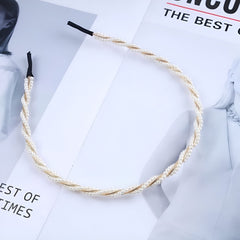 Huitich gold pearl headband for girls with twisted pearl design on black band