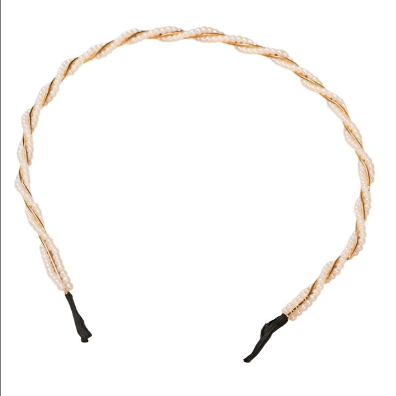 Huitich gold pearl headband for girls with twisted design and black tips