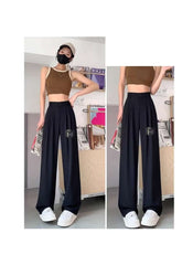 Huitich ladies wide leg office pants black styled with a brown crop top and white sneakers