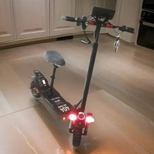 Huitich off-road electric scooter with gray seat, standing kickstand, and bright front lights