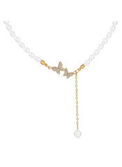 Huitich pearl butterfly necklace gold with delicate pearls and gold chain featuring butterfly pendants