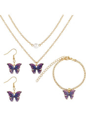 Huitich purple butterfly jewelry set with gold chains, butterfly earrings, necklace, and bracelet