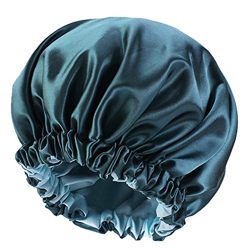 Edoneery blue satin hair cap for women with elastic band to protect hair while sleeping