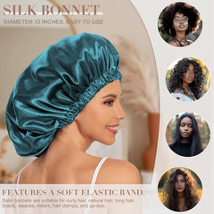 Edoneery satin hair cap for women in teal with soft elastic band for natural hair protection