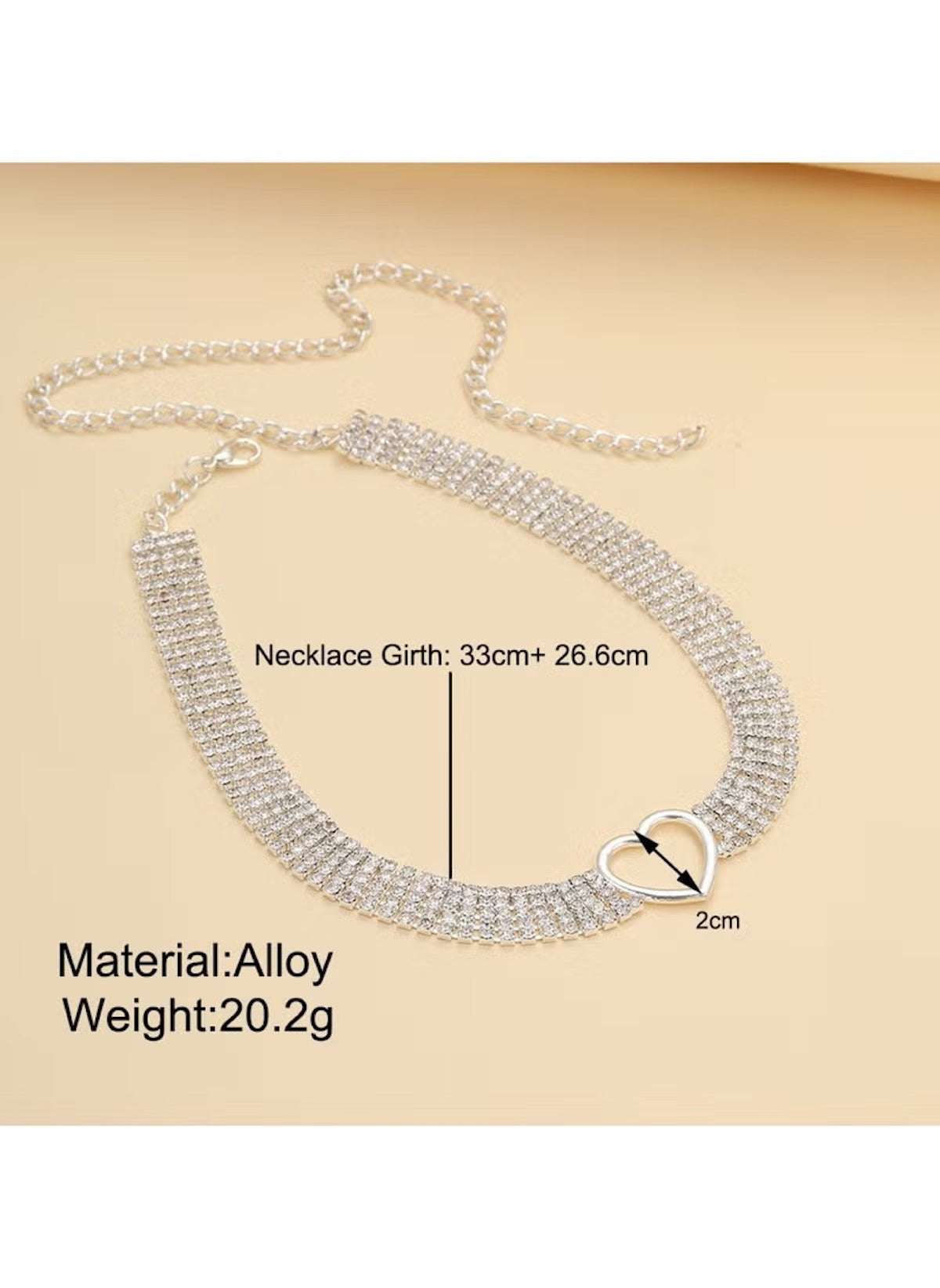 Huitich silver rhinestone heart choker necklace with alloy material and adjustable chain