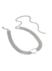 Huitich silver rhinestone heart choker with sparkling stones and heart-shaped pendant
