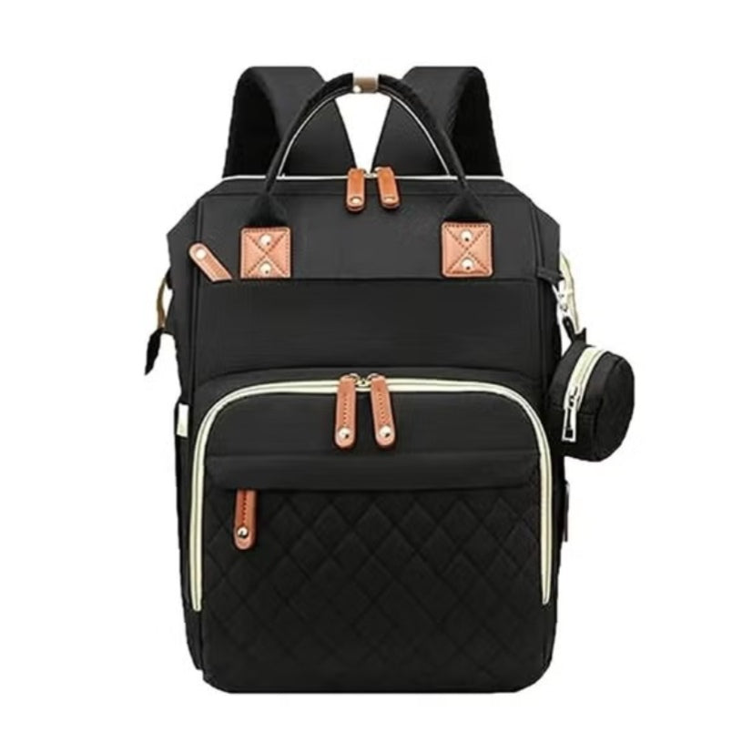 Huitich black waterproof baby changing backpack with multiple compartments and quilted front pocket