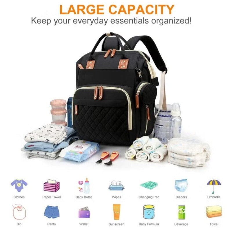 Huitich waterproof baby changing backpack in black with large capacity and multiple compartments for organizing baby essentials