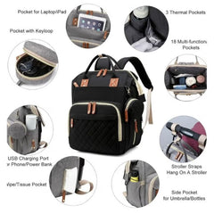 Huitich waterproof baby changing backpack with multiple pockets USB charging port and stroller straps