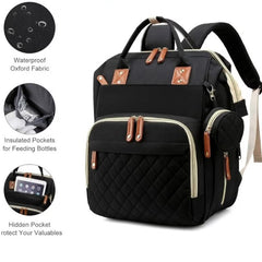 Huitich waterproof baby changing backpack in black with insulated bottle pockets and hidden valuables compartment