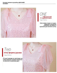 Mumzar women's sequin chiffon blouse with V-neck design and elegant sleeve details