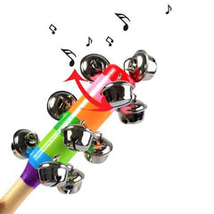 Huitich colorful wooden baby rattle handbell with multiple silver jingling bells for sensory play