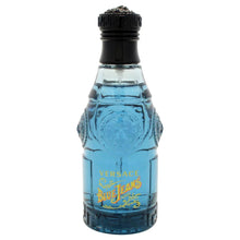 Versace Blue Jeans Eau de Toilette bottle, blue glass with black ribbed cap