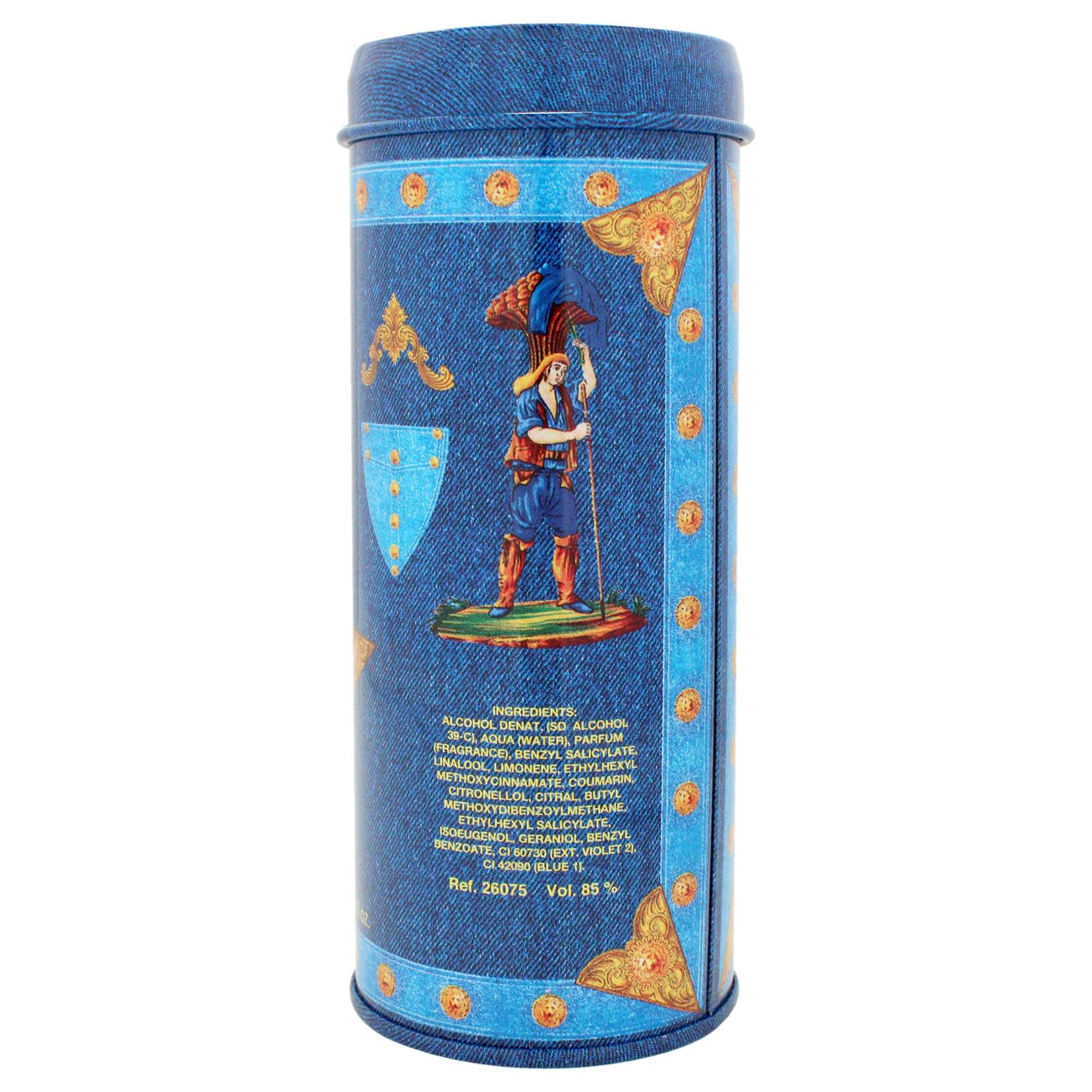 Decorative Versace Blue Jeans perfume tin with medieval knight design to buy Versace Blue Jeans perfume Dubai