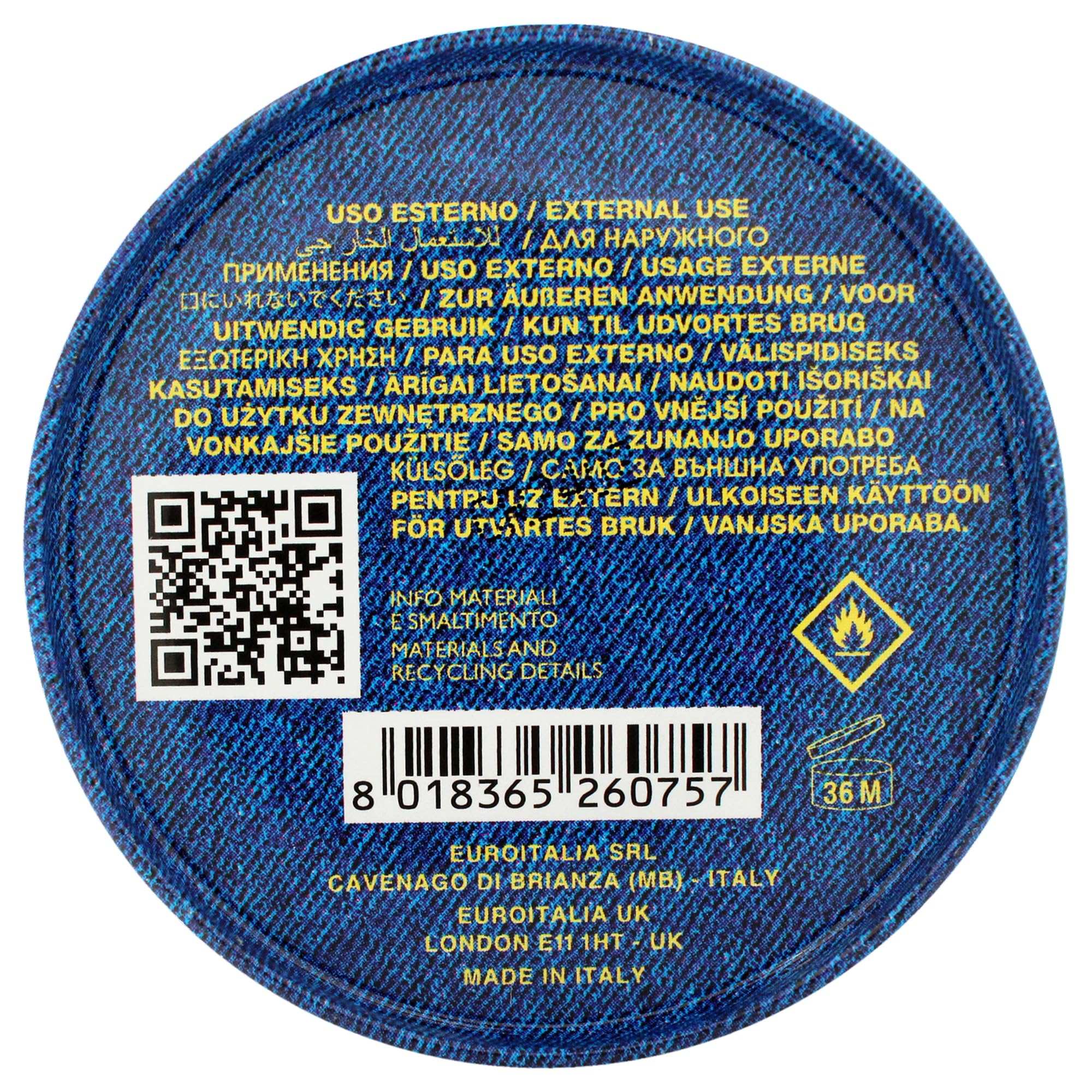 Back label of Versace Blue Jeans perfume bottle with usage instructions and barcode details