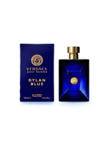 Versace Dylan Blue EDT gift box and bottle, blue with gold cap