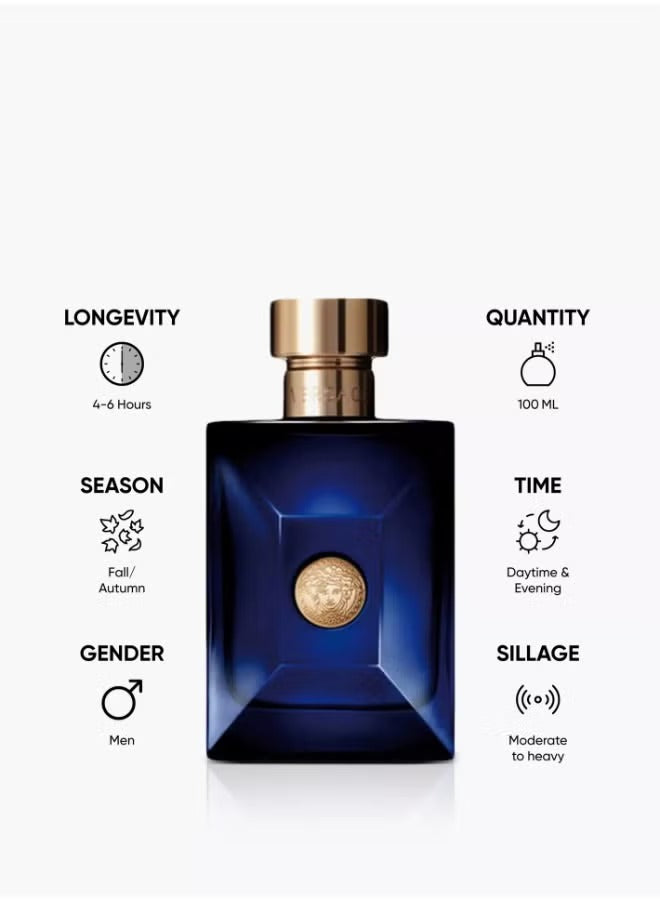 Versace Dylan Blue for men 100ml fragrance in an elegant blue bottle with golden accents